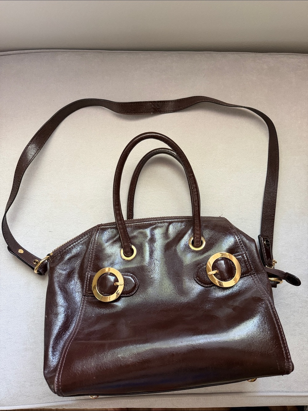 Milly Dark Brown Leather Satchel with Gold Rings
